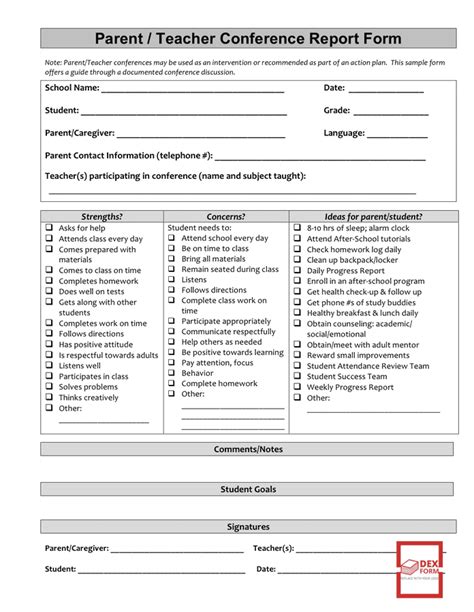 Parent Teacher Conference Report Form In Word And Pdf Formats