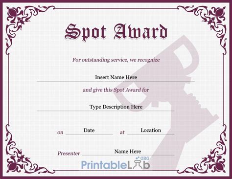 Spot Award Certificate Sample In Silver Quincy And Cosmic Colors In