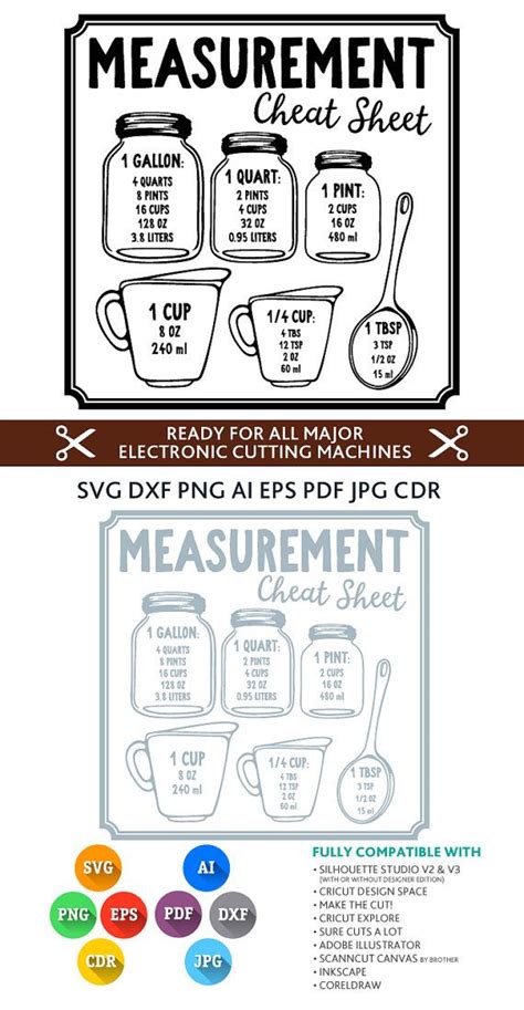 Kitchen Svg Conversion Chart Svg Kitchen Measuring Cheat Sheet Svg Images