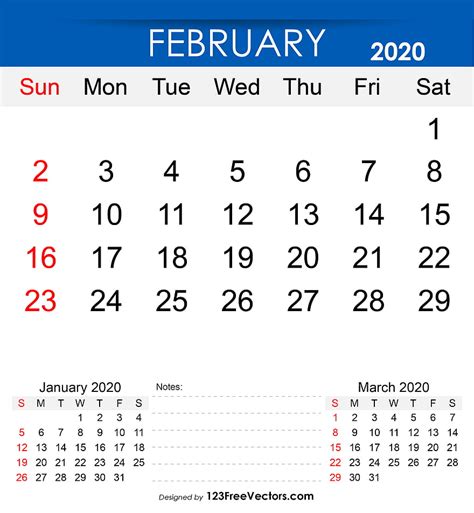 Calendario Febrero 2020 Imprimible Eps Ai Uidownload