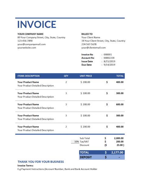Excel Templates For Invoices