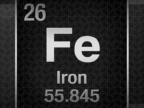 Periodic Table Of Elements Iron Fe On Black Canvas Puzzle By Serge