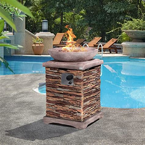 Cosiest Outdoor Propane Fire Pit Table W Faux Brown Compact Ledge Stone