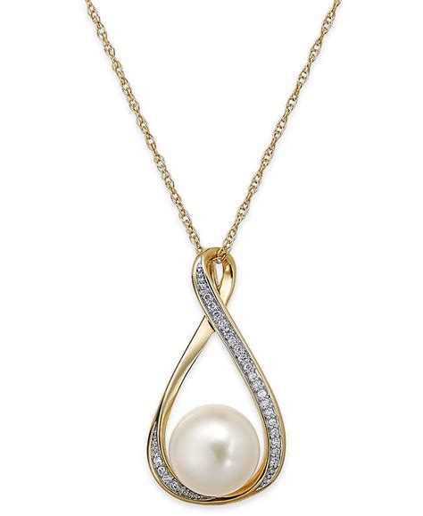 Macys Cultured Freshwater Pearl 9mm And Diamond Accent Pendant 18