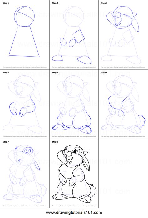 How To Draw Thumper From Bambi Printable Step By Step Drawing Sheet