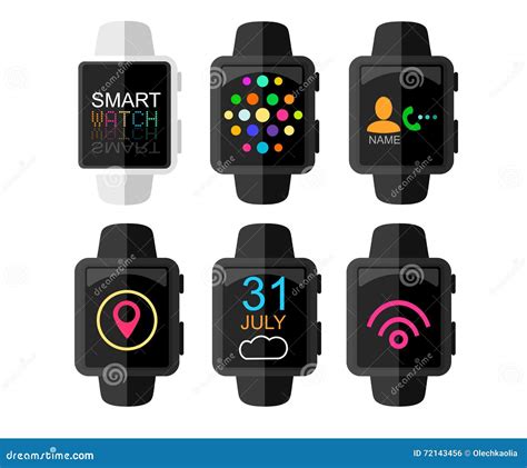 Smart Watch With Interface And App Icons Set Concept Design Vector