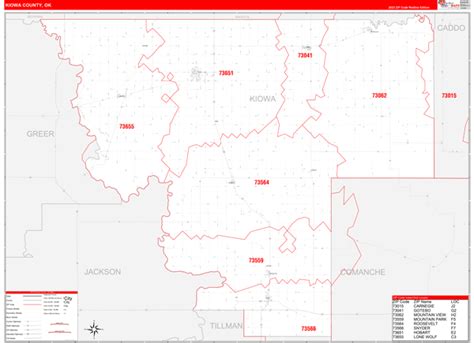 Kiowa County Ok Zip Code Wall Map Red Line Style By Marketmaps Mapsales