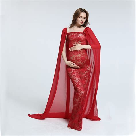 red pink lace maternity dress with cloak for photoshoots