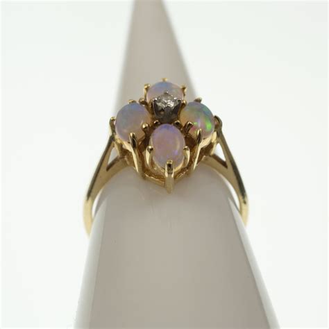 Antiques Atlas 4 Stone Opal With Diamond 14k Gold Ring
