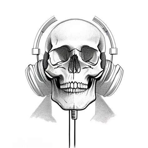 Sketch Skull Wearing Headphones Tattoo Idea Blackink Ai