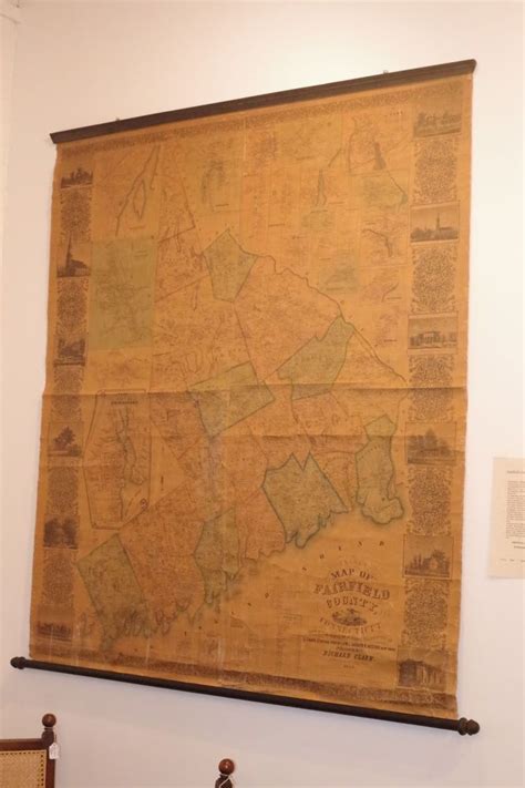 Antique Fairfield County Ct Wall Map 1856 Richard Clark 60 X 52