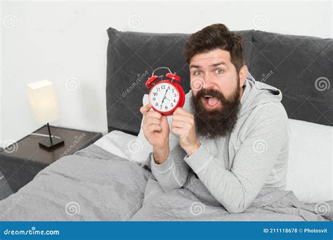 Man Bearded Hipster Sleepy Face Waking Up Daily Schedule For Healthy Lifestyle Again Unhappy