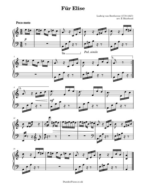 Für Elise Piano Sheet Music Für Elise By Ludwig Van Beethoven Piano
