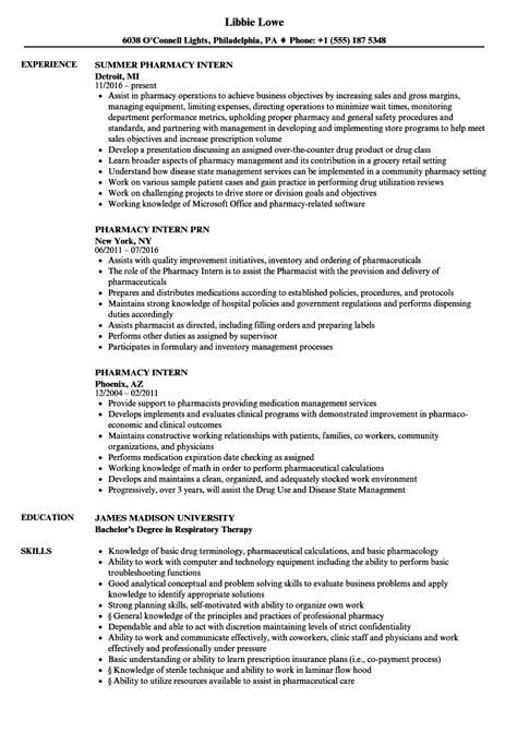 The pharmacist technician in the sample resume above begins with a career objective, also known as a resume objective. Pharmacy Intern Resume Samples | Velvet Jobs