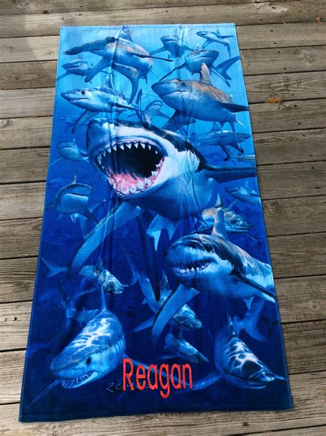 Shark Personalized Beach Towel Nautical Decor For An Ocean Etsy