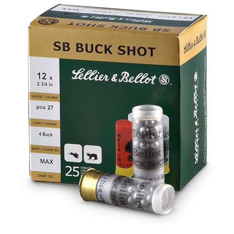 sellier and bellot buckshot 2 3 4 12 gauge 4 buckshot 27 pellets 250 rounds 85631 12