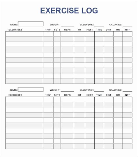Weight Lifting Tracking Sheet