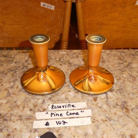 Lot # 102 - Beautiful Vintage Roseville "Pine Cone" Candle Stick