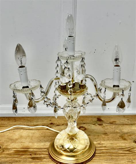 French Brass And Crystal Chandelier Table Lamp