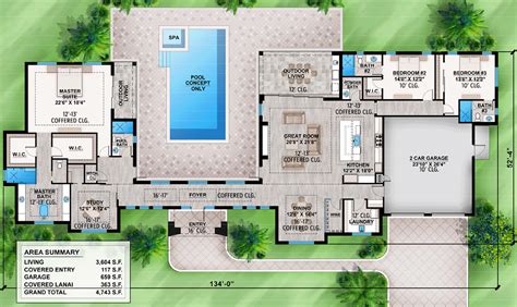 U Shaped House Plans With Courtyard Pool Home Design Ideas
