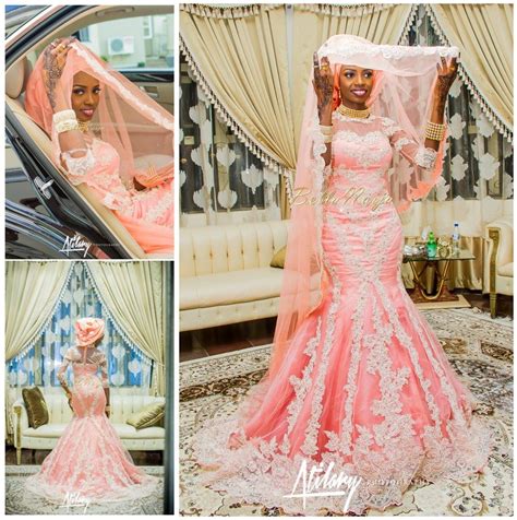 2016 Nigeria Mermaid Wedding Dresses African Traditional Bridal Gowns Pink Jewel Neck 12 Long