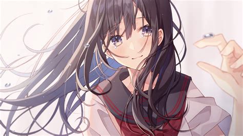 Download 3840x2160 Pretty Anime Girl Teary Eyes School Uniform Brown