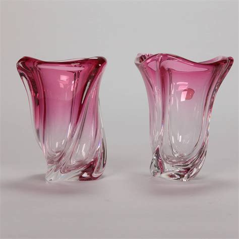Pair Of Rose Colored Val Saint Lambert Vases At 1stdibs