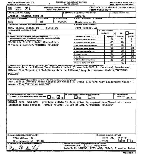 Enlisted Service Dd 214 1985 Paper Template