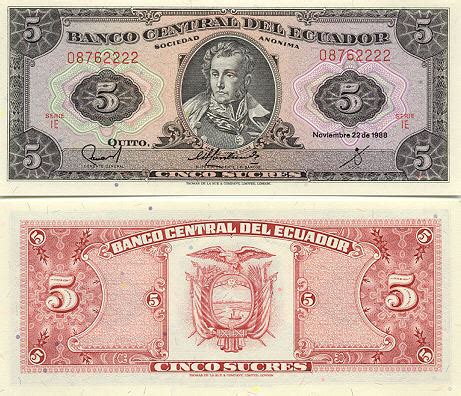 Ecuador's currency is the us dollar. Ecuador 5 Sucres 1988 - Ecuadorian Currency Bank Notes, Paper Money, World Currency, Banknotes ...