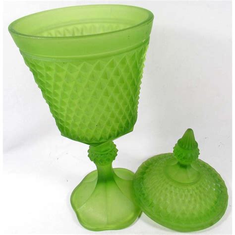 Vintage Green Glass Candy Dish W Lid
