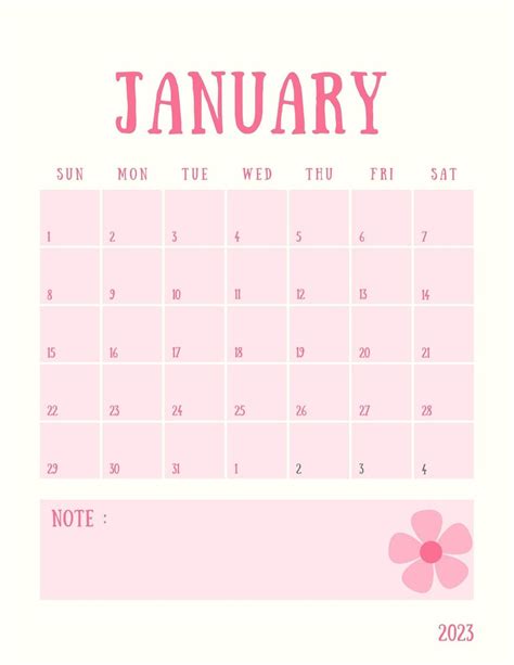 A Pink Calendar For January With Flowers On The Front And Back Side In