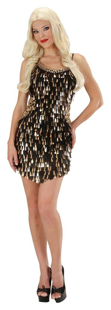 Ladies Sequin Dress Black Gold Costume Medium Uk 8748042849
