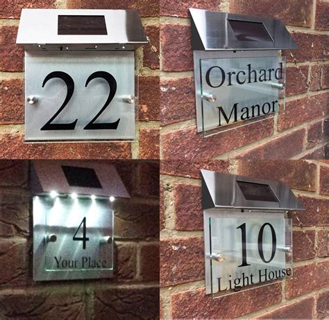 Solar Powered LED Illuminated Modern House Numbers Address Plaque