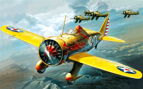 Art Airplane Boeing P 26a Peashooter Military Flight Pilot