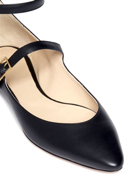 Lyst Chloé Double Strap Point Toe Leather Flats In Black