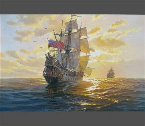Ship Painting By Alexander Shenderov Ocean Sail Boat Oil Etsy