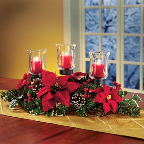 Christmas Poinsettia Candle Holder Centerpiece With Pinecones Red 20l