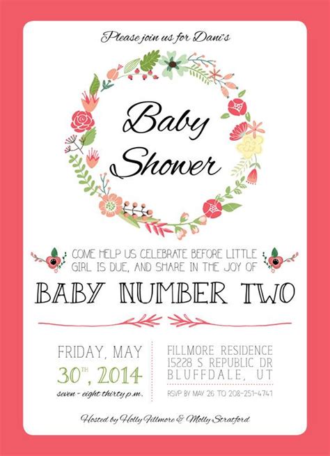 A baby shower for a second or third baby is sometimes called a sprinkle. Floral Baby Shower Invitation for Baby #2 | Downloadable ...