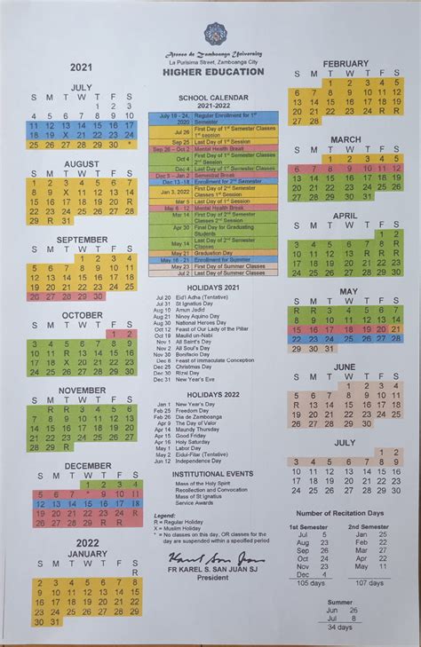 Ateneo De Zamboanga University School Calendar Sy 2021 2022