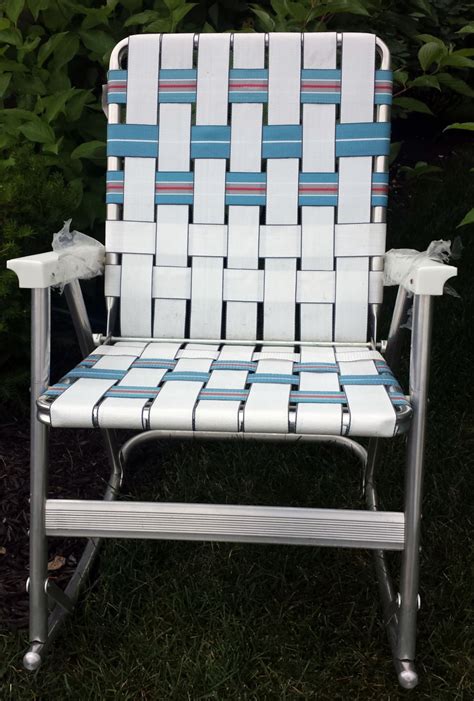 Vintage Aluminum Webbed Rocking Lawn Chairs Folding Patio Etsy