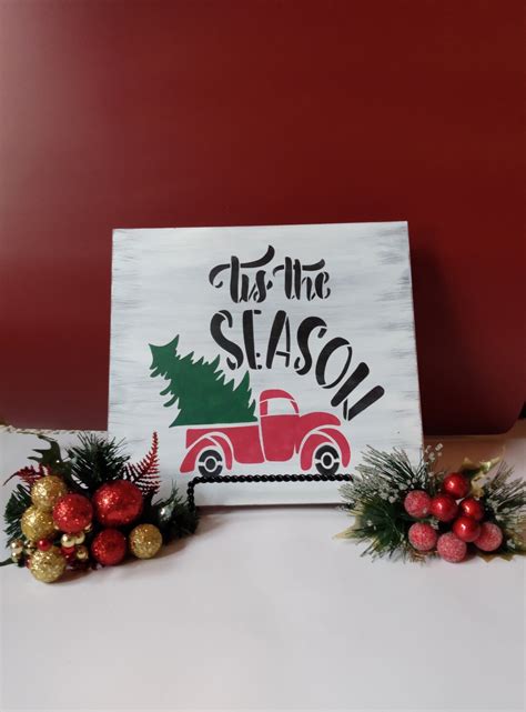 Rustic Farmhouse Christmas Decor Vintage Red Truck Sign Etsy
