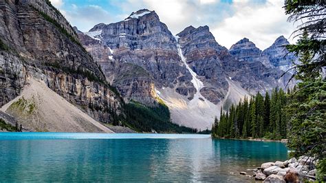 Jezioro Moraine Las Góry Świerki Kanada Park Narodowy Banff