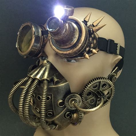 Steampunk Mouth Mask Respirator Gas Mask With Light Up Goggles Etsy