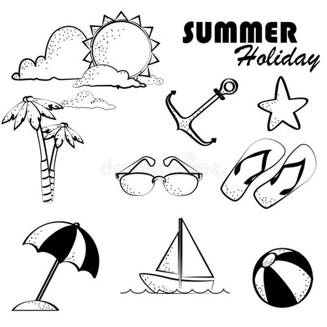 Beach Icons Collection Hand Drawn Summer Vector Icon Set Stock Vector