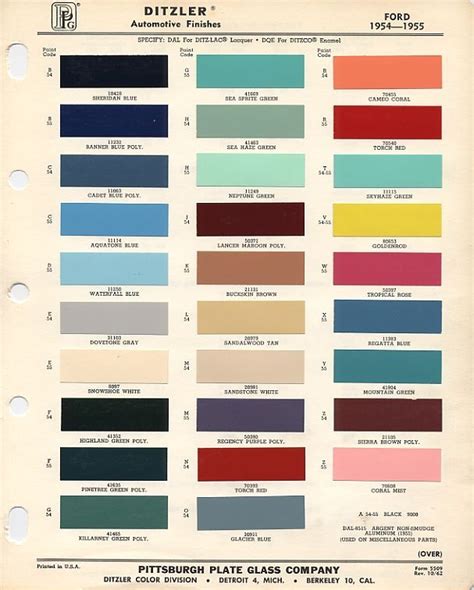 1954 And 1955 Ford Colors Paint Color Codes Car Paint Colors