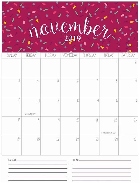 Free Printable November 2019 Calendars For Usa With Holidays