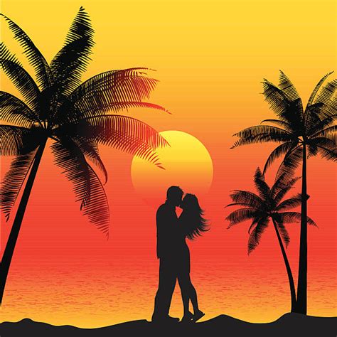 Best Silhouette Of The Romantic Couple Kissing Sunset Illustrations