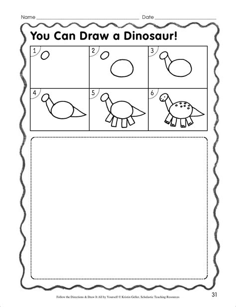 Draw A Dinosaur In 6 Steps Follow The Directions Printables