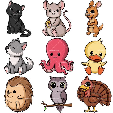 Kawaii Animales Colección 2 Dibujos Animados Vector Clipart Friendlystock