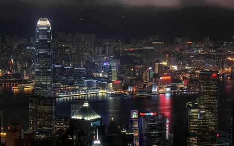 1920x1200 Hong Kong China Skyscrapers Night City Wallpaper